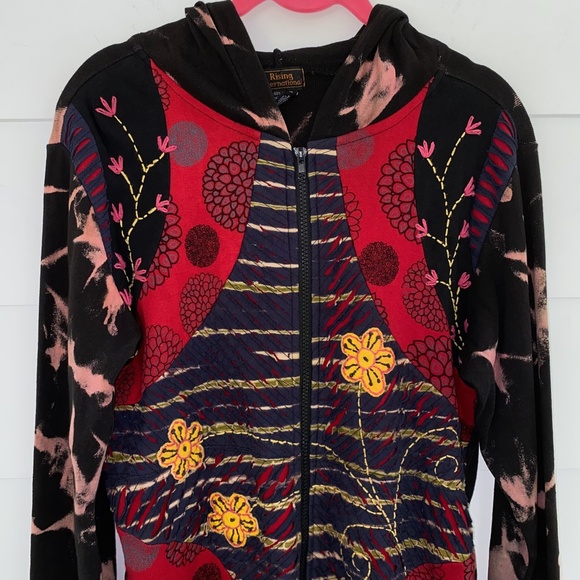 VTG Rising International Mixed Prints Floral Embroidery Hoodie Medium - Picture 4 of 15